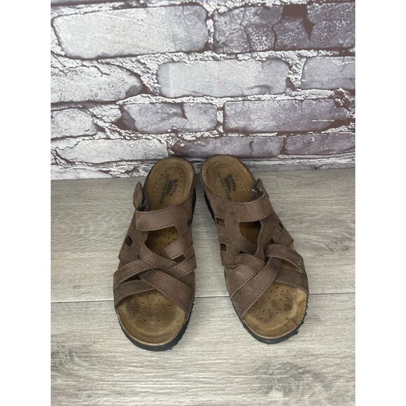 Spring Step Brown Suede Leather Cork Slide Wedge Sandals Women’s Sz 39EU/8.5M US - Picture 12 of 16